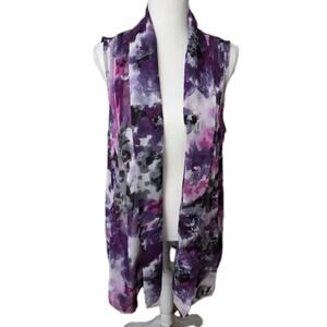 Susan Graver Womens Duster L Sleeveless Kimono Oversize Open Purple Tie Dye